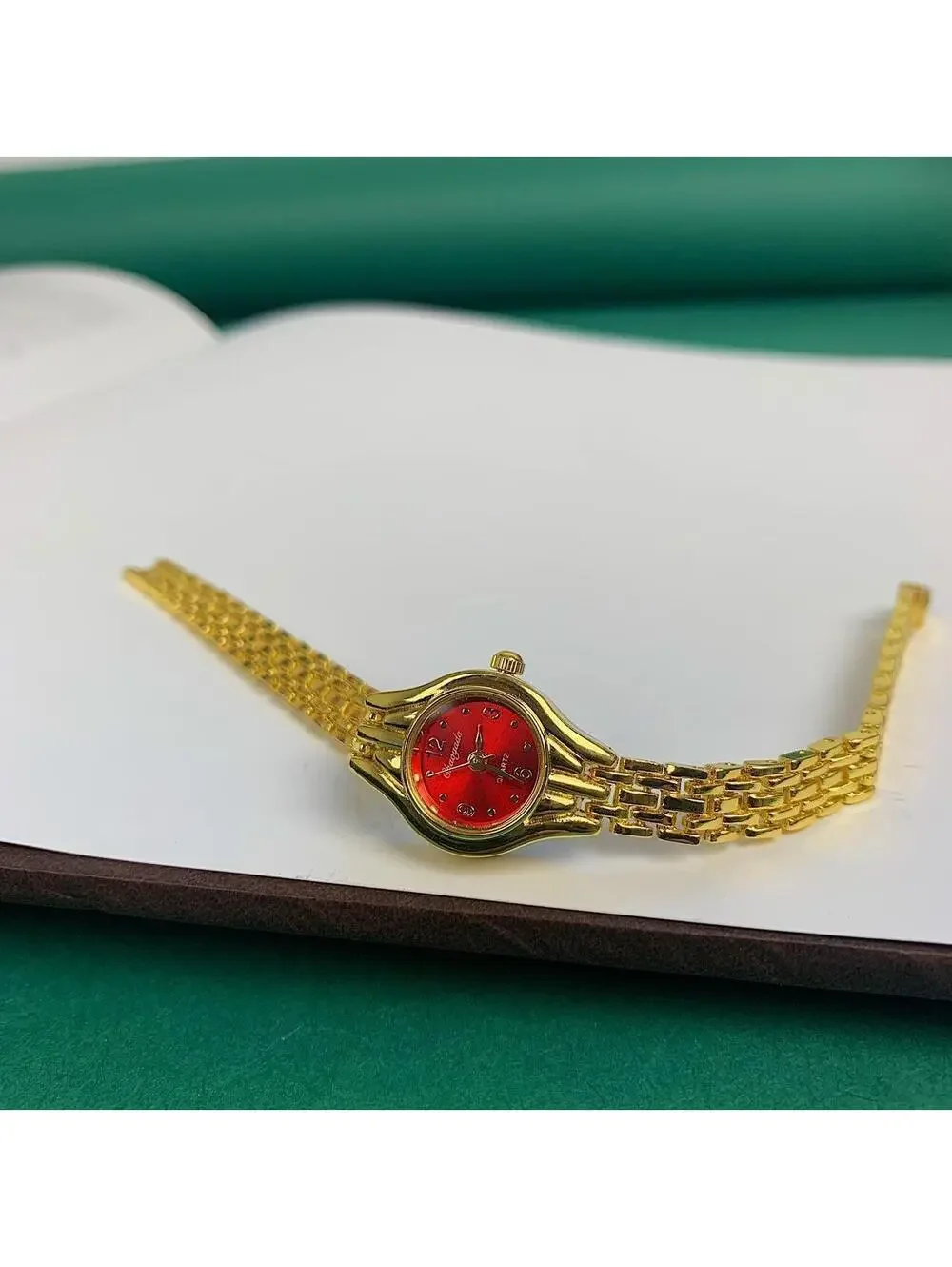 Minimalistic Gold and Red Face round dainty stainless steel y2k 2000s style